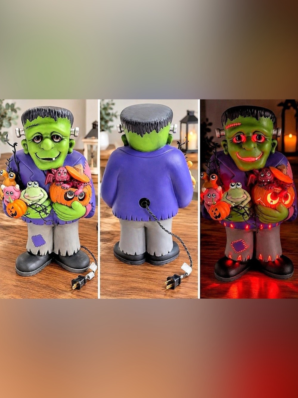 Handmade Ceramic Frankenstein Halloween Light-Up Figurine Decor